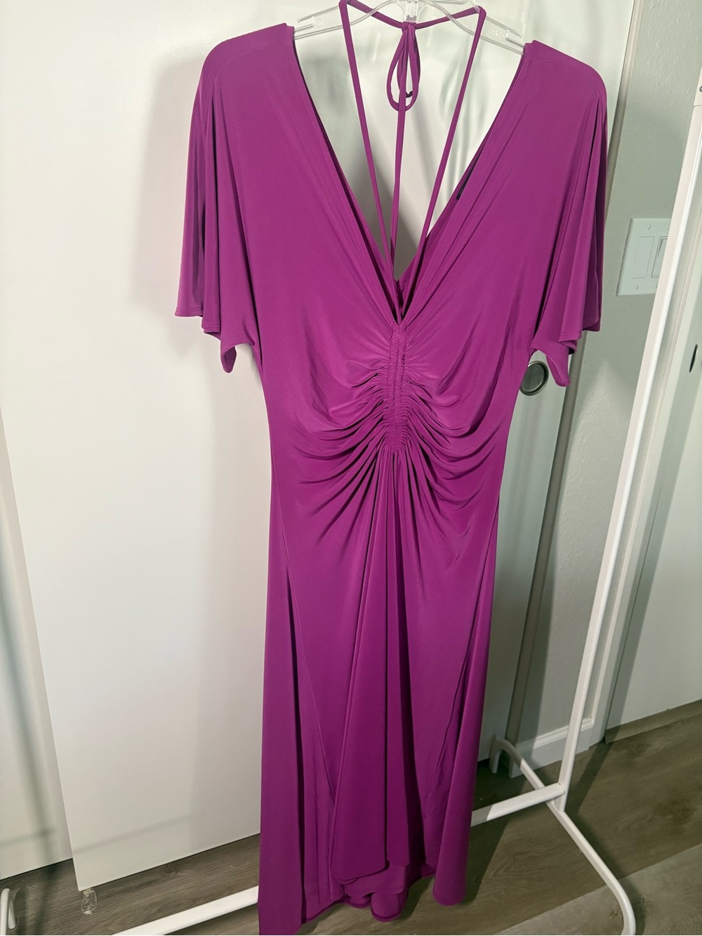 WHBM Elegant Purple Midi Ruched Dress